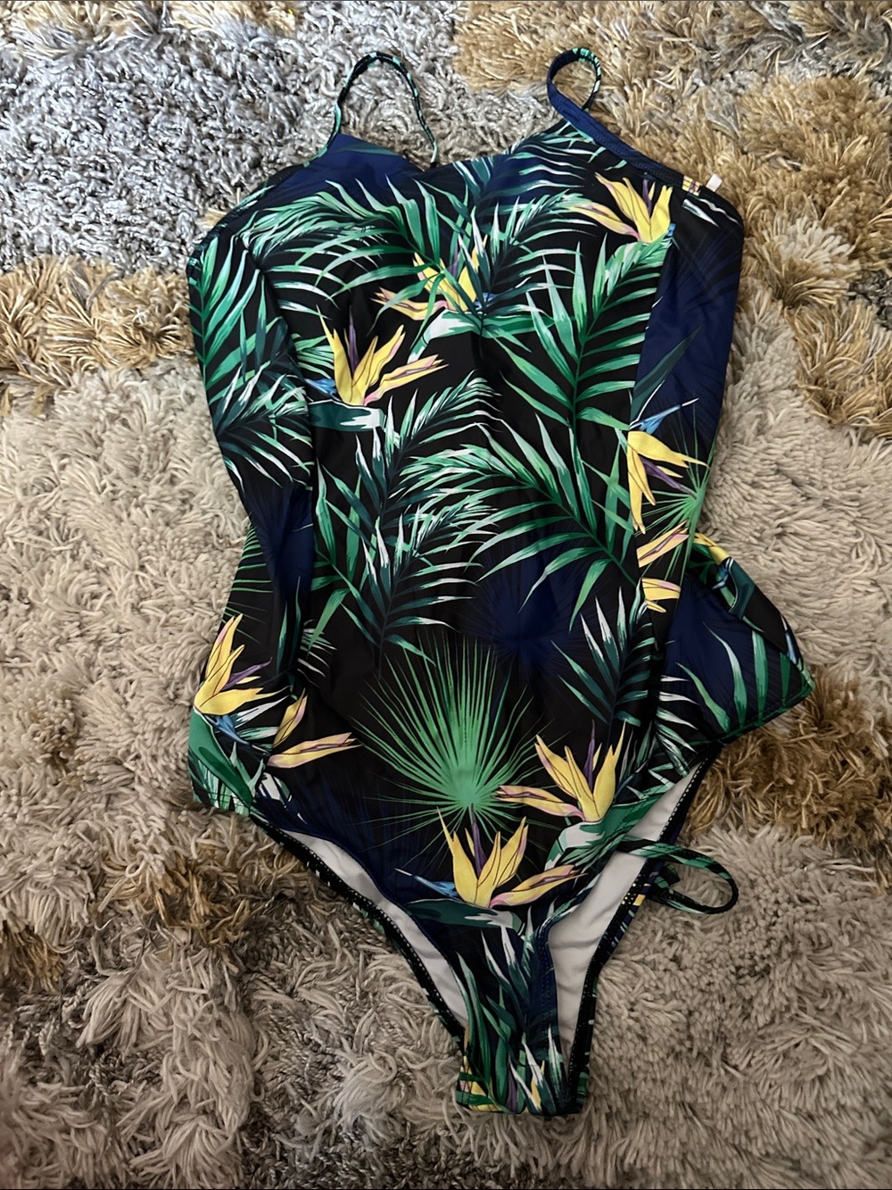 Tropical Leaf One-Piece Swimsuit in Navy and Green